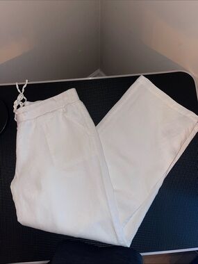 Women’s Casual White Drawstring Linen Pants- Lined- Size 12